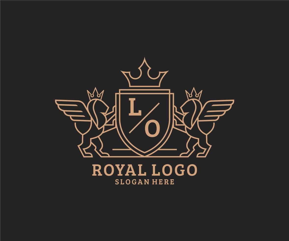 Initial LO Letter Lion Royal Luxury Heraldic,Crest Logo template in vector art for Restaurant, Royalty, Boutique, Cafe, Hotel, Heraldic, Jewelry, Fashion and other vector illustration.