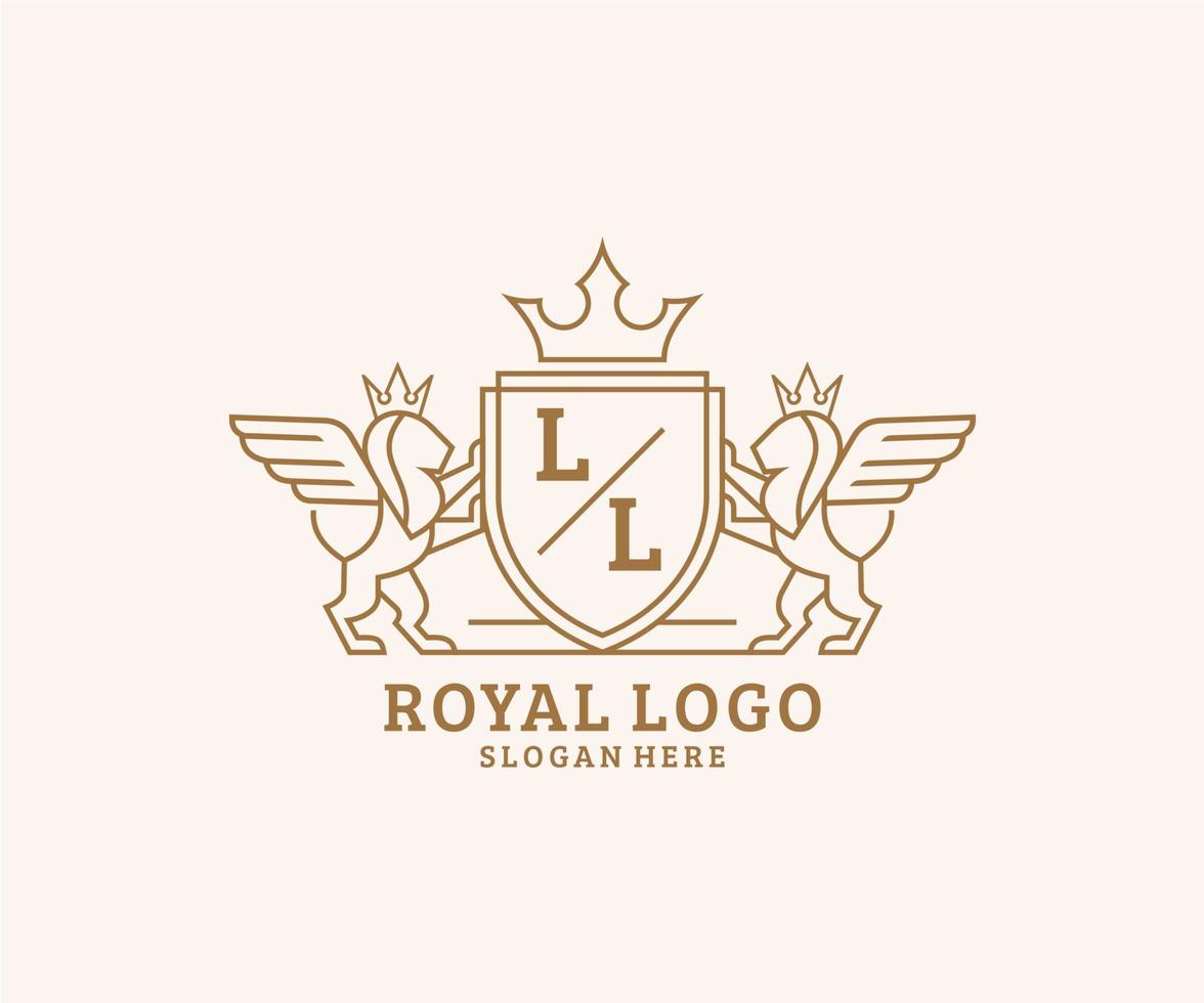 Initial LL Letter Lion Royal Luxury Heraldic,Crest Logo template in vector art for Restaurant, Royalty, Boutique, Cafe, Hotel, Heraldic, Jewelry, Fashion and other vector illustration.