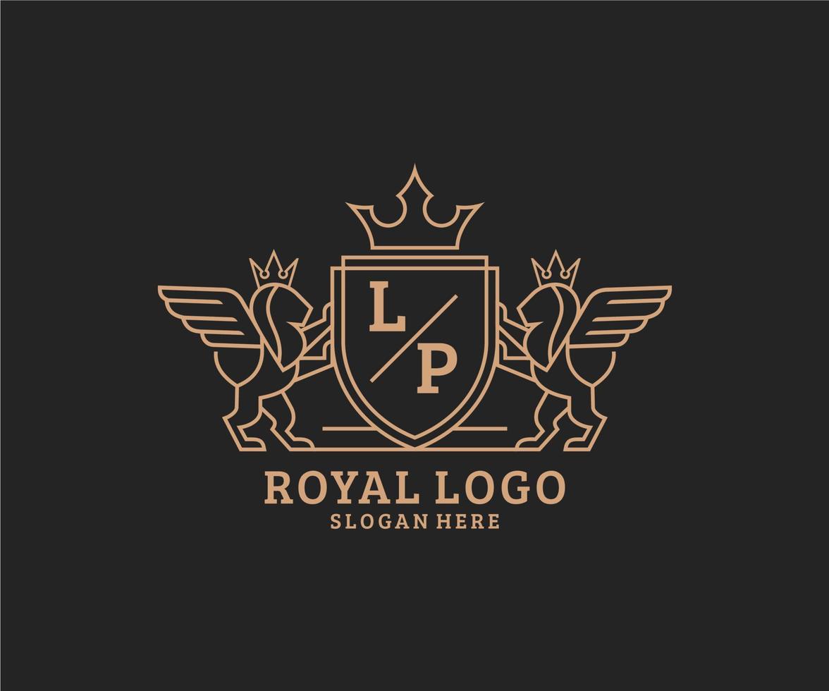 Initial LP Letter Lion Royal Luxury Heraldic,Crest Logo template in vector art for Restaurant, Royalty, Boutique, Cafe, Hotel, Heraldic, Jewelry, Fashion and other vector illustration.