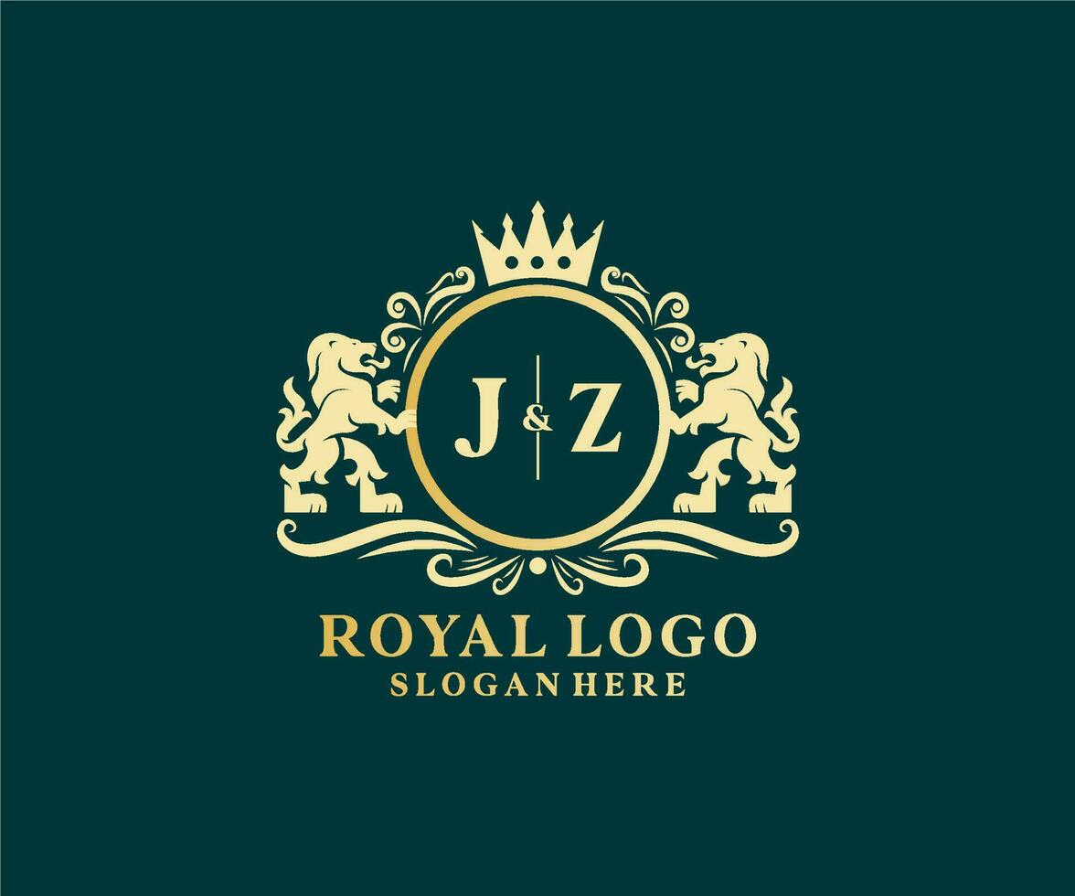 Initial JZ Letter Lion Royal Luxury Logo template in vector art for Restaurant, Royalty, Boutique, Cafe, Hotel, Heraldic, Jewelry, Fashion and other vector illustration.