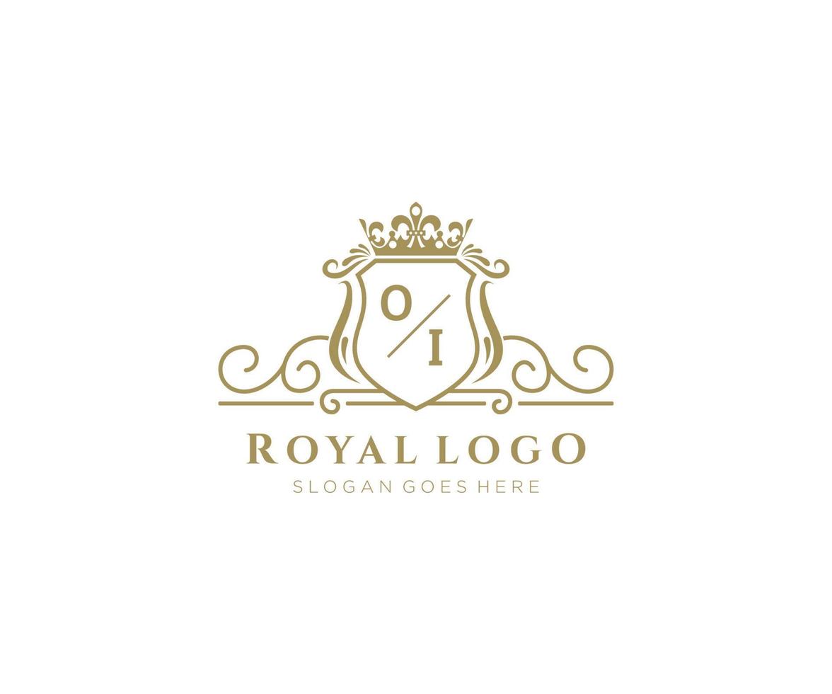 Initial OI Letter Luxurious Brand Logo Template, for Restaurant, Royalty, Boutique, Cafe, Hotel, Heraldic, Jewelry, Fashion and other vector illustration.