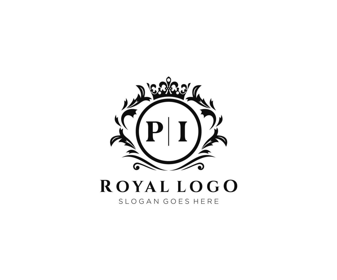 inicial Pi letra lujoso marca logo plantilla, para restaurante, realeza, boutique, cafetería, hotel, heráldico, joyas, Moda y otro vector ilustración.