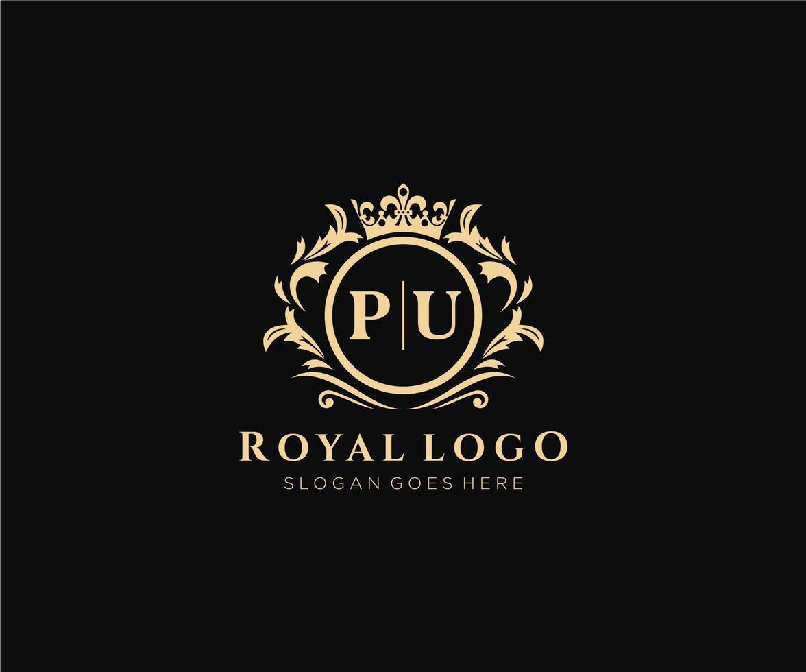 Initial PU Letter Luxurious Brand Logo Template, for Restaurant, Royalty, Boutique, Cafe, Hotel, Heraldic, Jewelry, Fashion and other vector illustration.