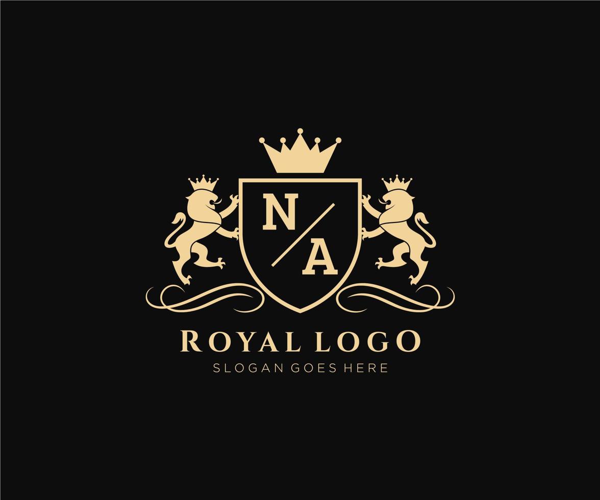 Initial NA Letter Lion Royal Luxury Heraldic,Crest Logo template in vector art for Restaurant, Royalty, Boutique, Cafe, Hotel, Heraldic, Jewelry, Fashion and other vector illustration.