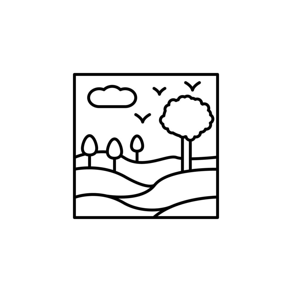 field and trees outline vector icon