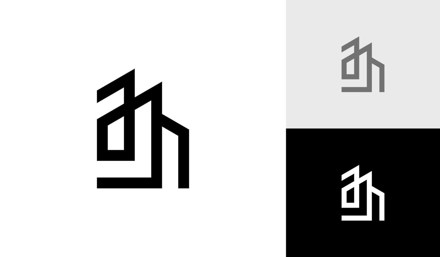 Building logo with letter AJH monogram logo design vector