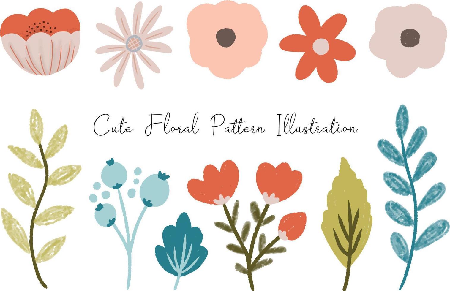 Cute Simple Retro Flower Illustration Collection vector