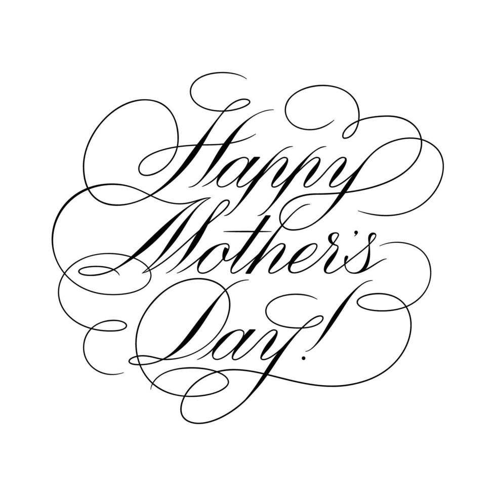 contento madres día - caligráfico letras con elegante florece moderno línea caligrafía aislado en blanco antecedentes. negro tinta ilustración. vector texto en lineal estilo.