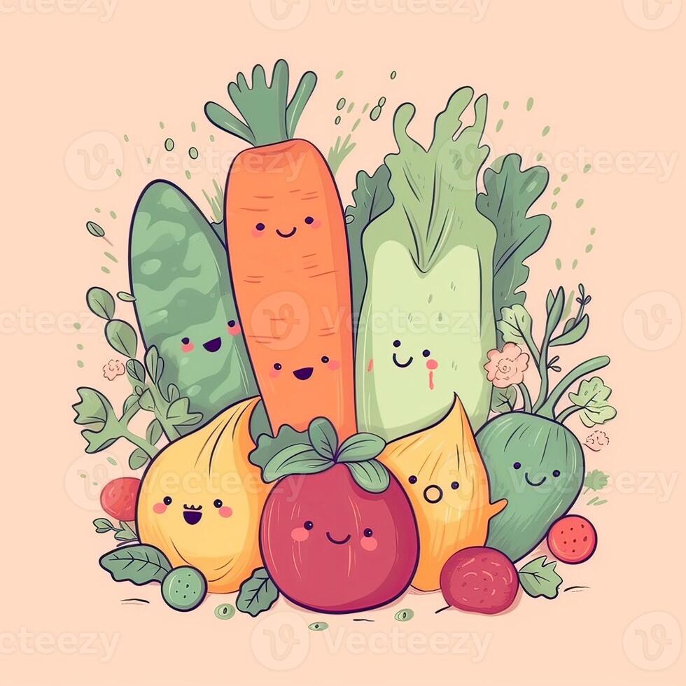 Seamless pattern with vegetables.Seamless pattern can be used for t-shirt graphics, print. Vector illustration. . photo