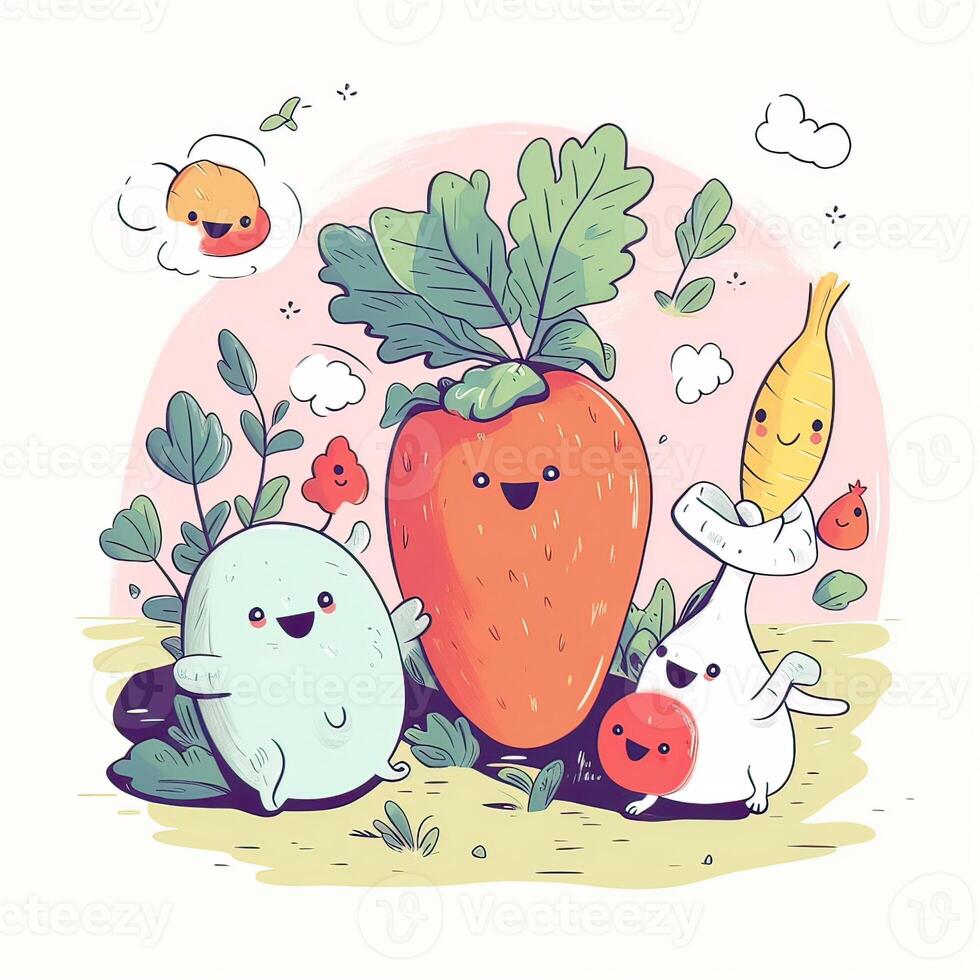 Seamless pattern with vegetables.Seamless pattern can be used for t-shirt graphics, print. Vector illustration. . photo