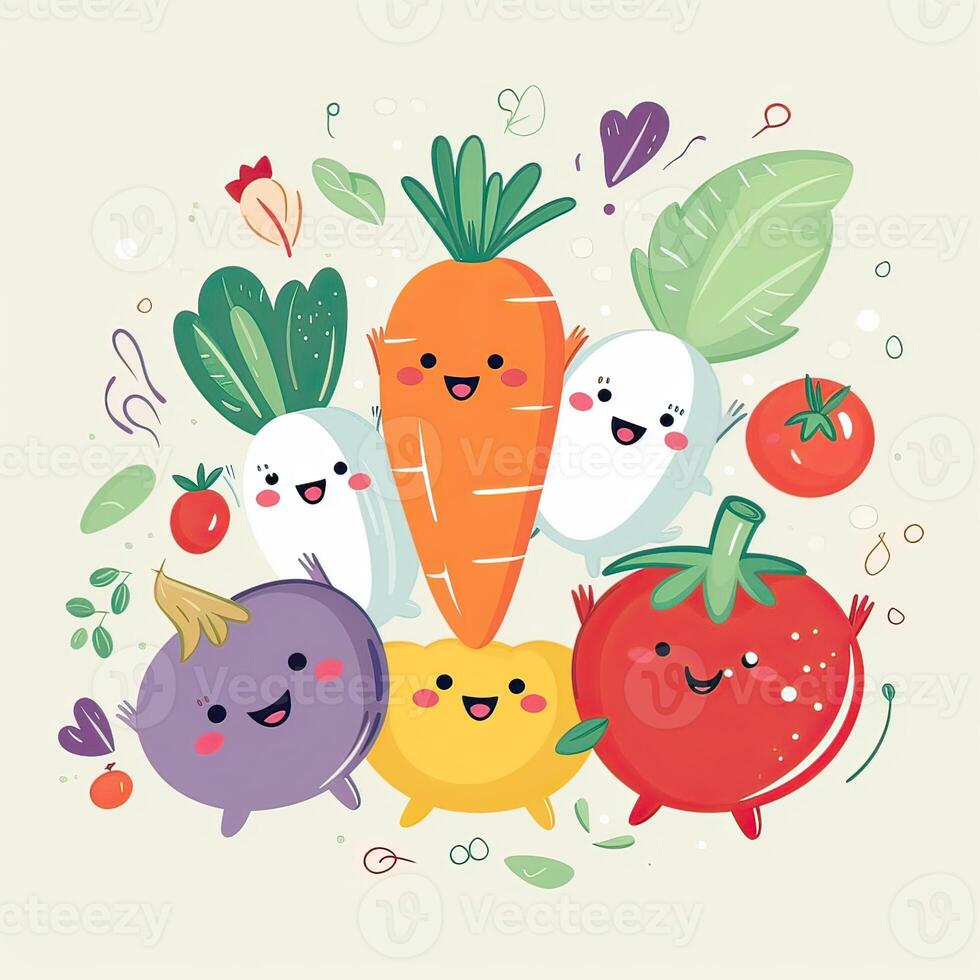 Seamless pattern with vegetables.Seamless pattern can be used for t-shirt graphics, print. Vector illustration. . photo