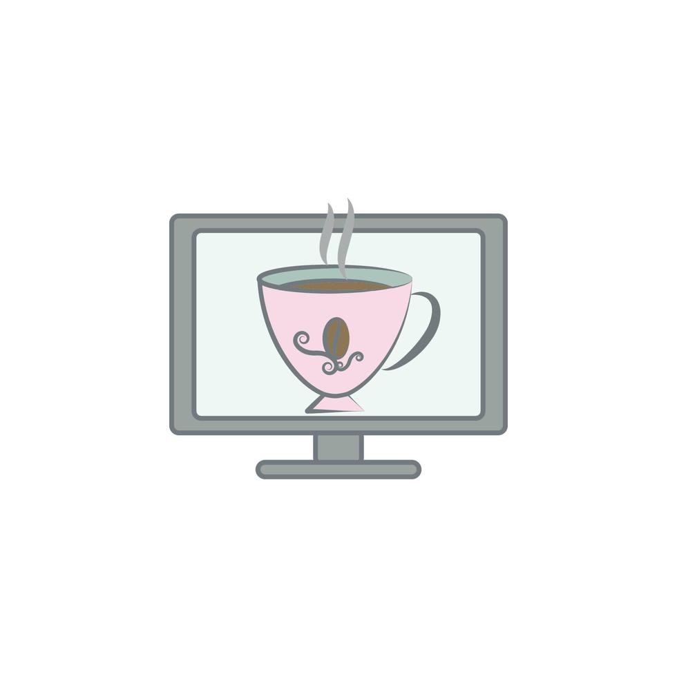 taza de café en monitor de colores vector icono