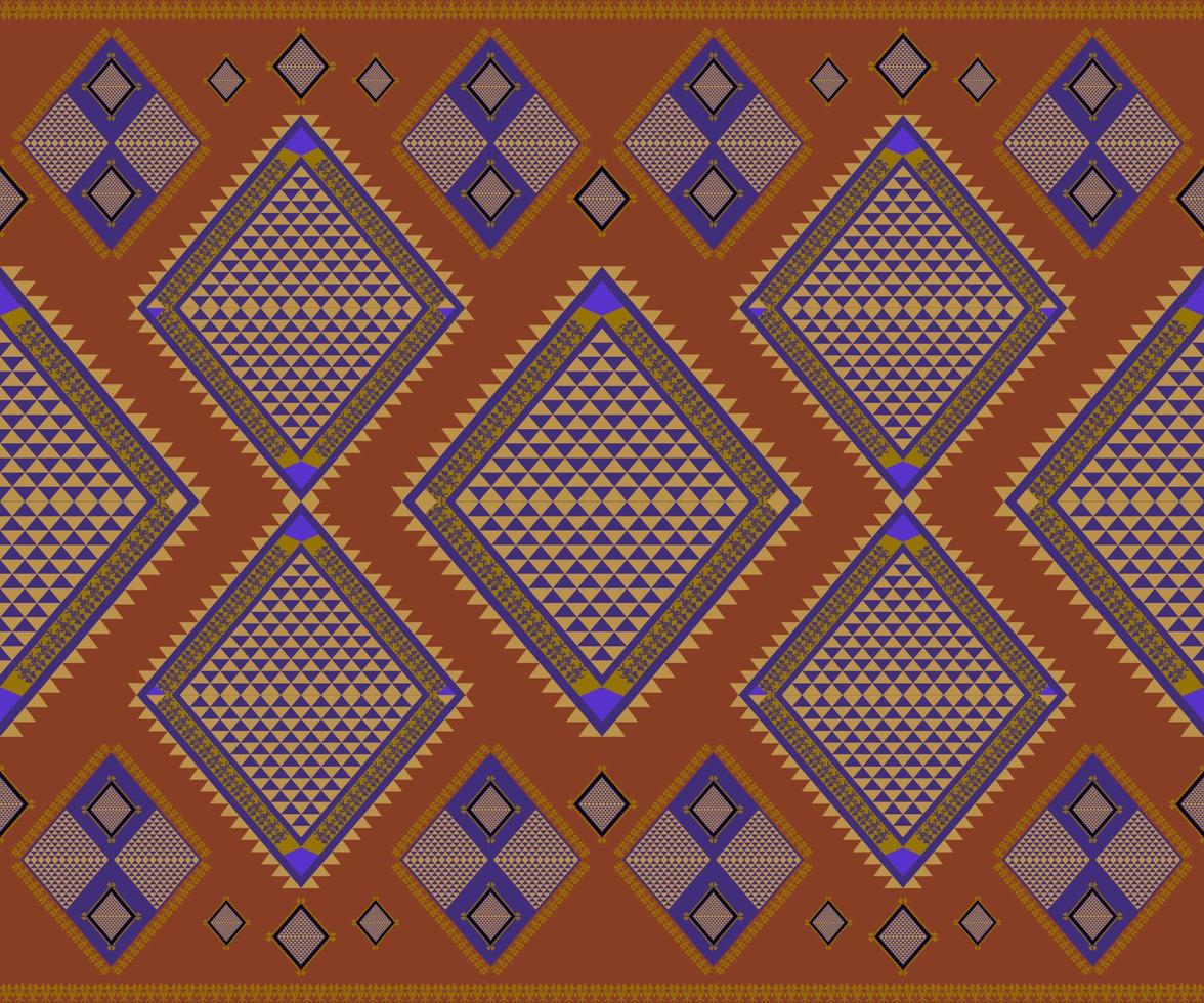 Ethnic folk geometric seamless pattern in orange and purple tone in vector illustration design for fabric, mat, carpet, scarf, wrapping paper, tile and more