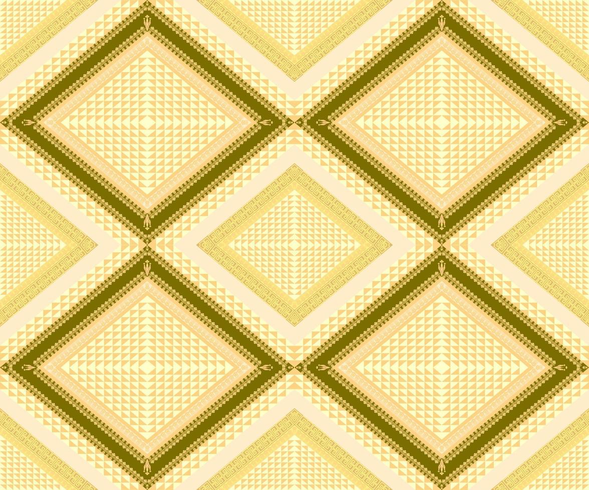 Ethnic folk geometric seamless pattern in yellow and gold tone in vector illustration design for fabric, mat, carpet, scarf, wrapping paper, tile and more