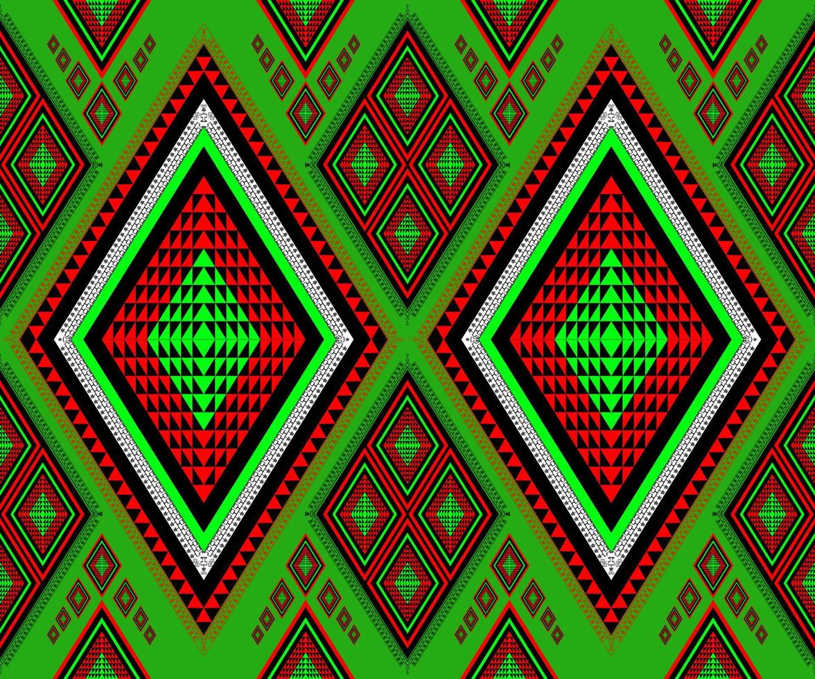 Ethnic folk geometric seamless pattern in red and green tone in vector illustration design for fabric, mat, carpet, scarf, wrapping paper, tile and more