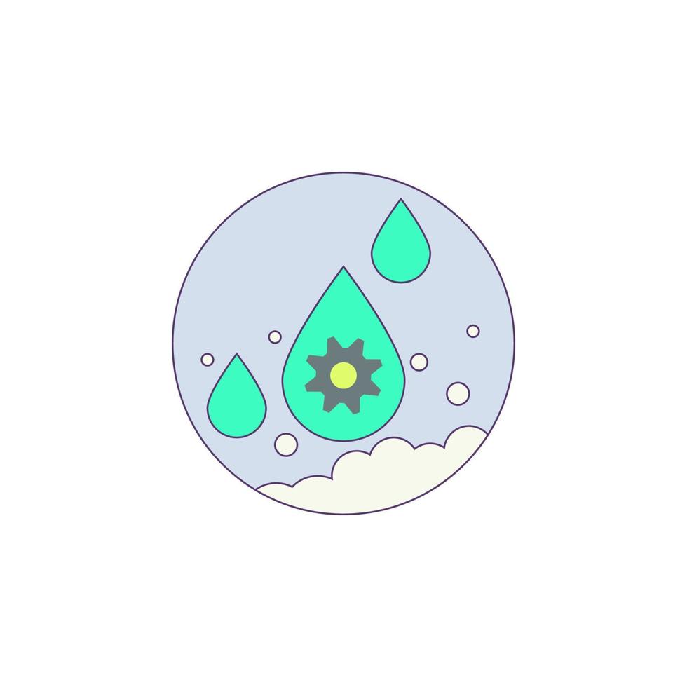 Biotechnology, water, gear, molecule in badge vector icon