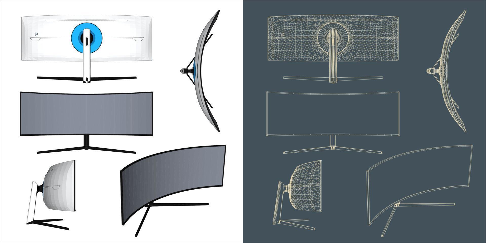 Vector Desktop Monitor Computer screen illustration line blueprint wireframe with transparent background for you design