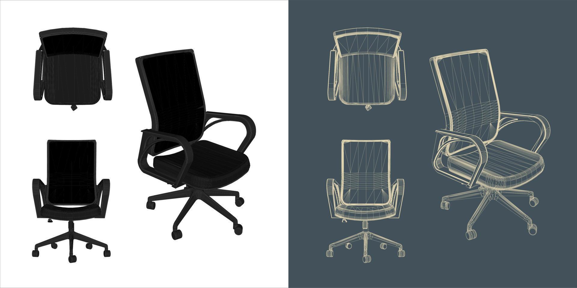 vector moderno oficina silla ergonómico en varios puntos de vista. azul impresión aislado antecedentes