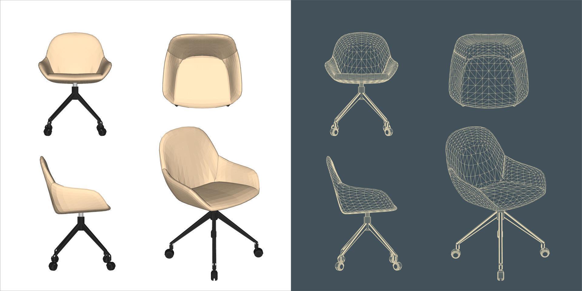 Vector modern Office chair ergonomic in various points of view. blue print isolated background