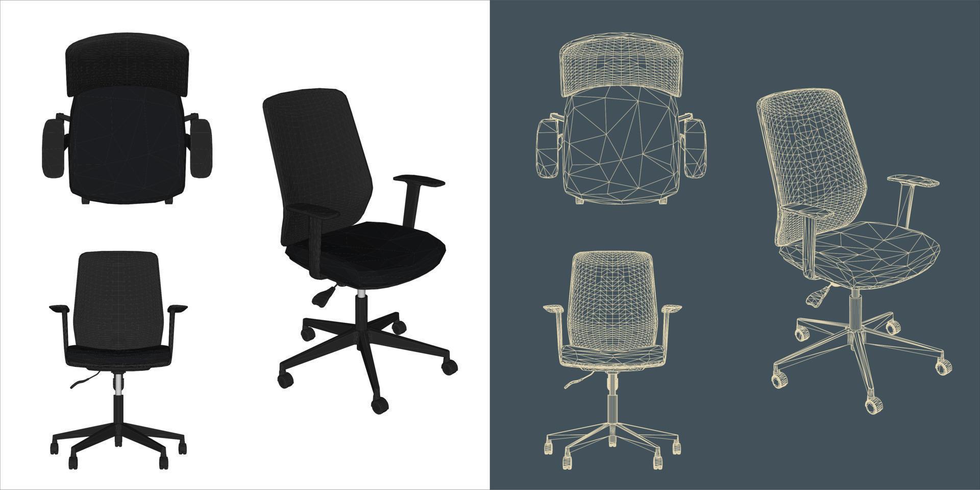 Vector modern Office chair ergonomic in various points of view. blue print isolated background