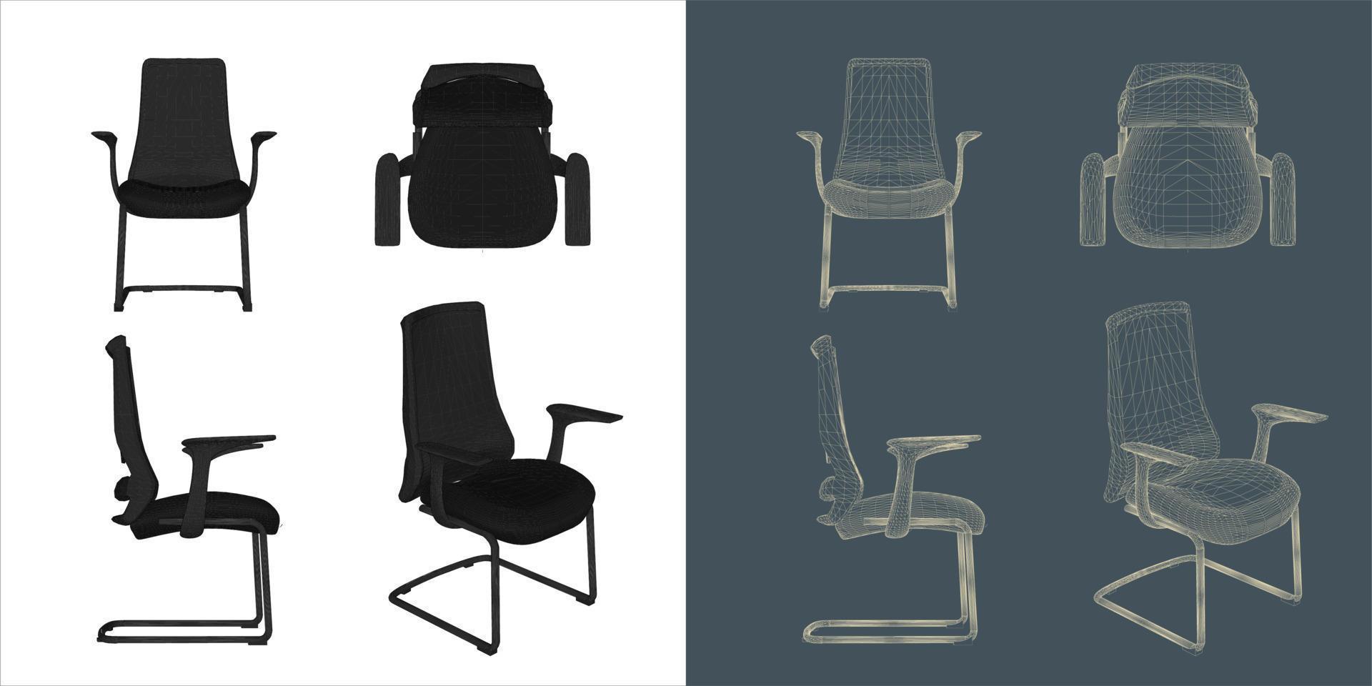Vector modern Office chair ergonomic in various points of view. blue print isolated background