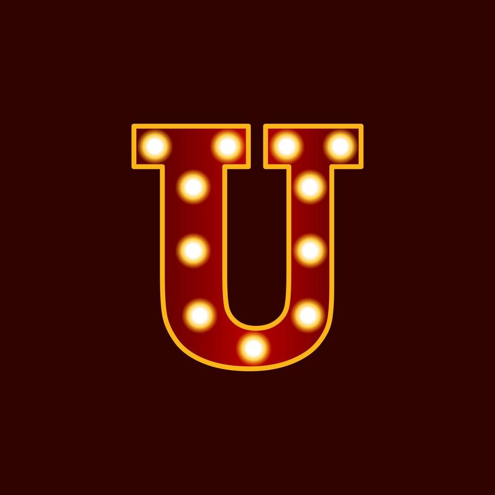 U, alphabet letter with bulb vector icon