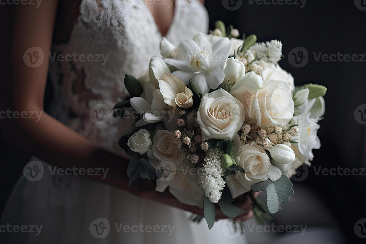 Bride holding her wedding bouquet. wedding bouquet in bride's hands. photo