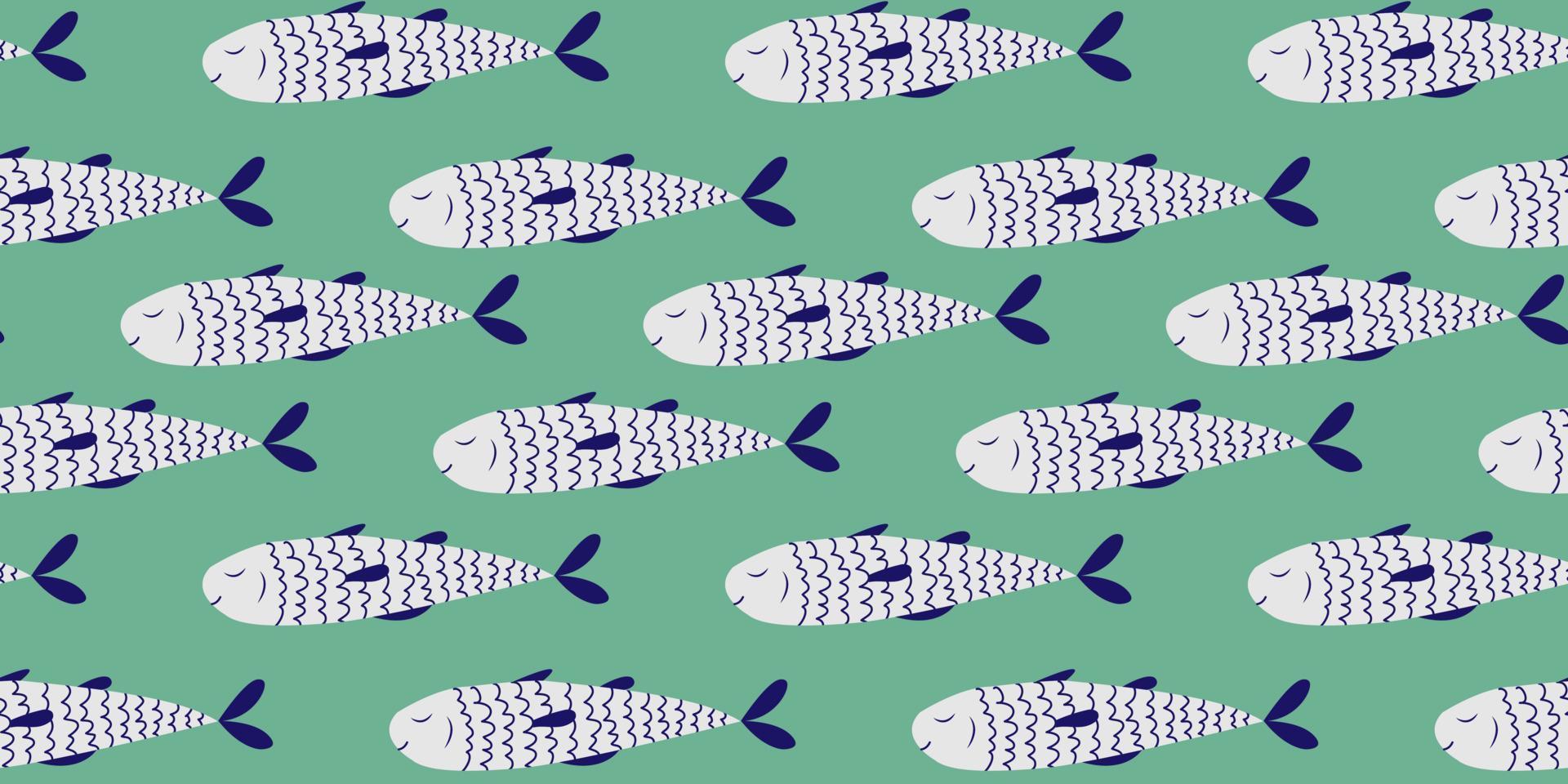 Seamless pattern with hand drawn blue fish. Doodle, simple illustration. It can be used for decoration of textile, paper and other surfaces. vector