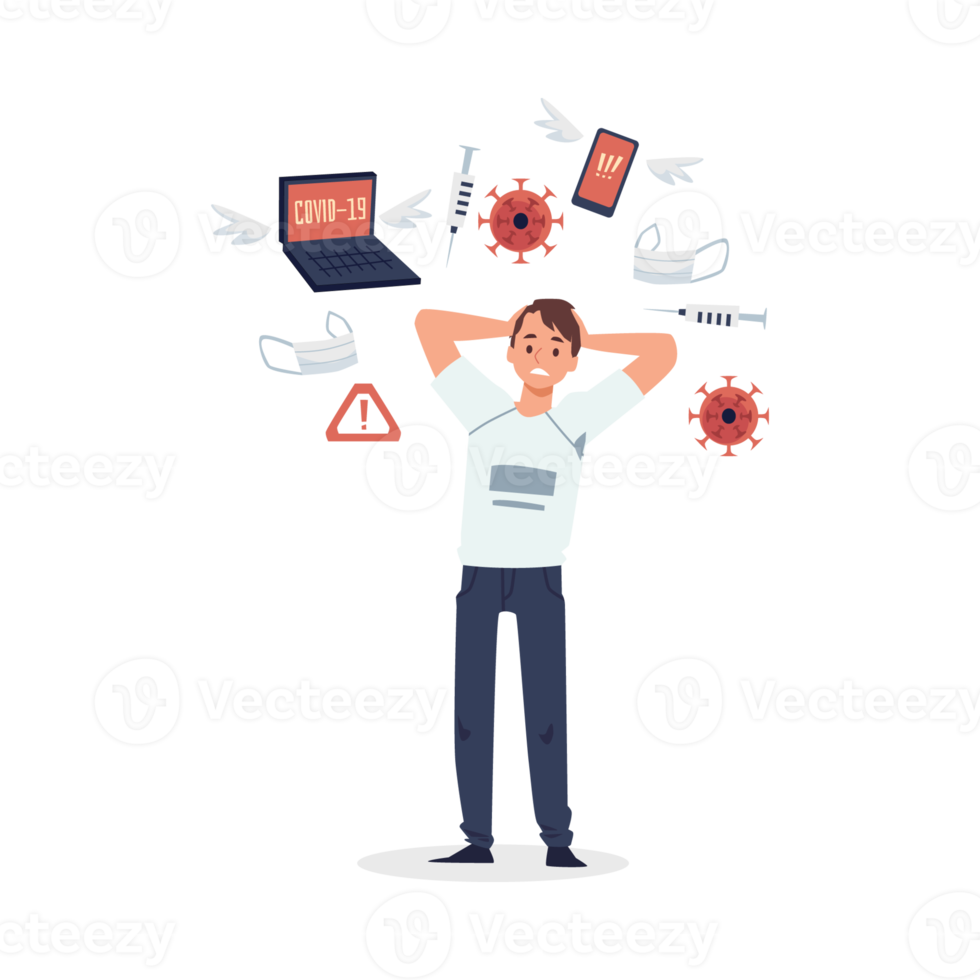 Information overload on topic of coronavirus, flat illustration isolated. png