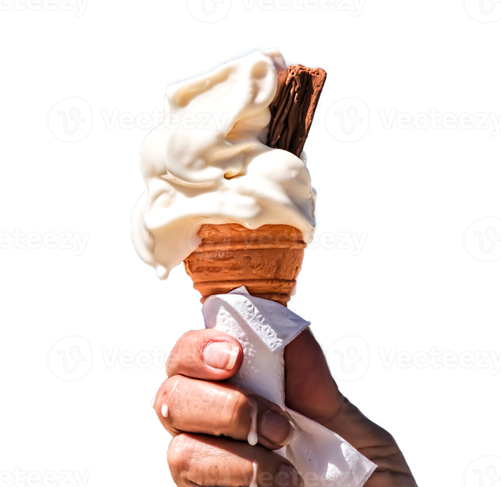 Ice Cream Dessert Food Snack Ice Cream Cone, isolated with blank background. Holding a hand png