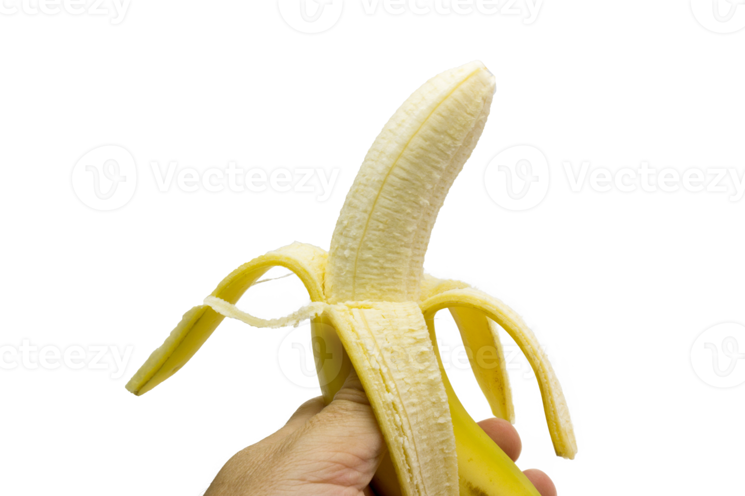 Half peeled Banana, Open Banana holding a hand isolated with blank background png