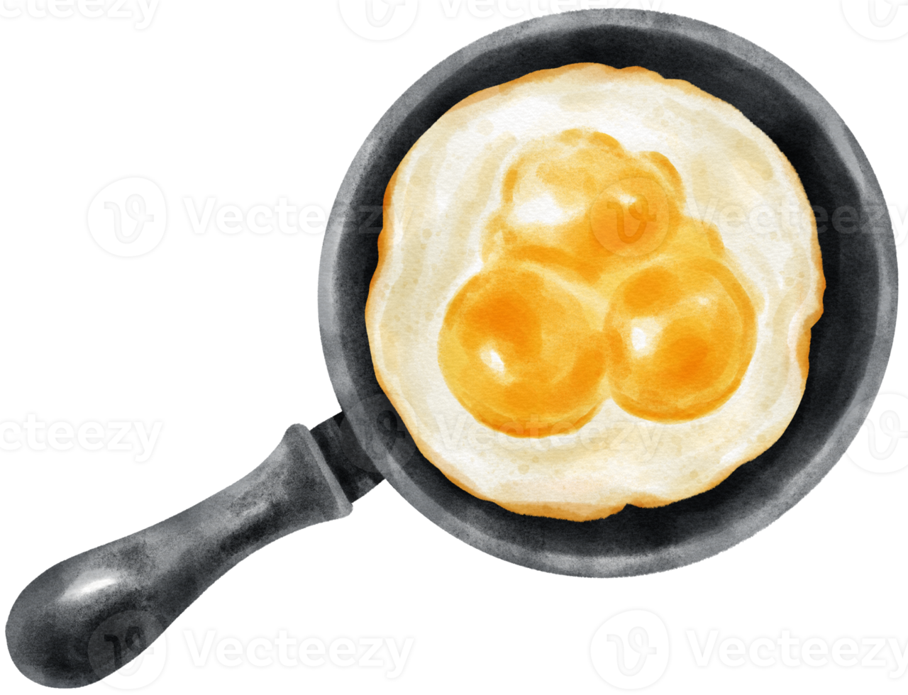 Fried eggs on pan watercolor png