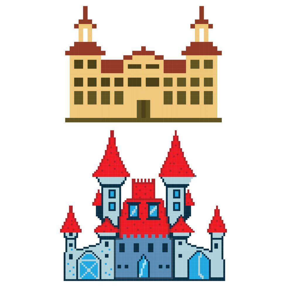 pixel building Arcade game world and pixel scene, Art  Illustration vector