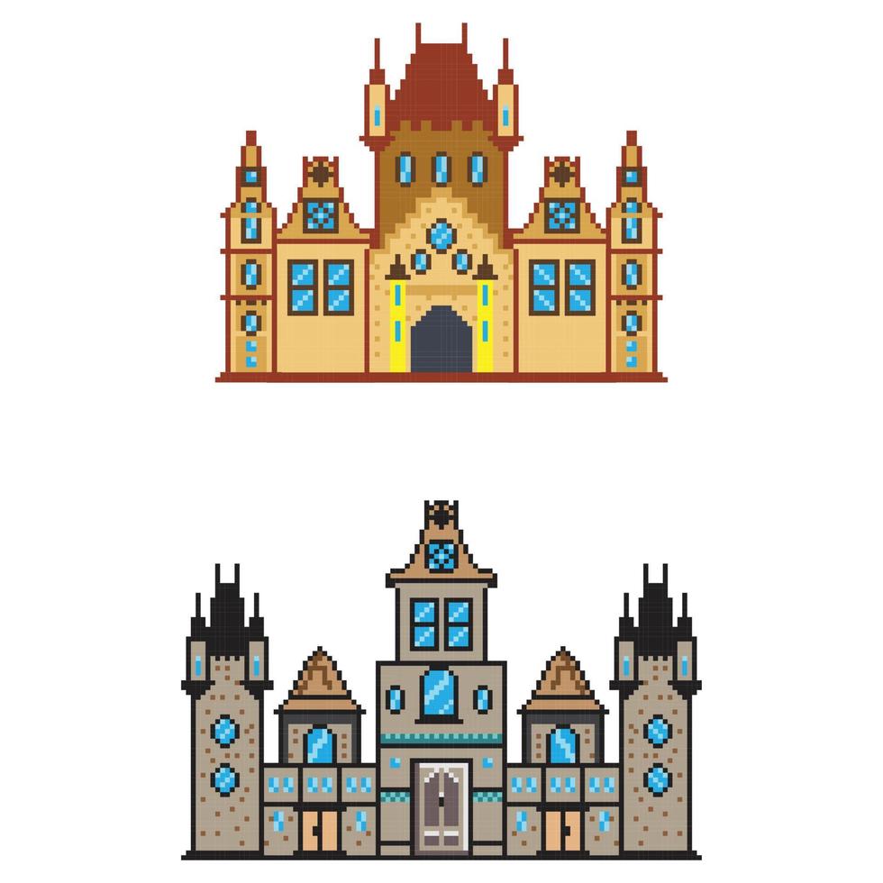 pixel building Arcade game world and pixel scene, Art  Illustration vector