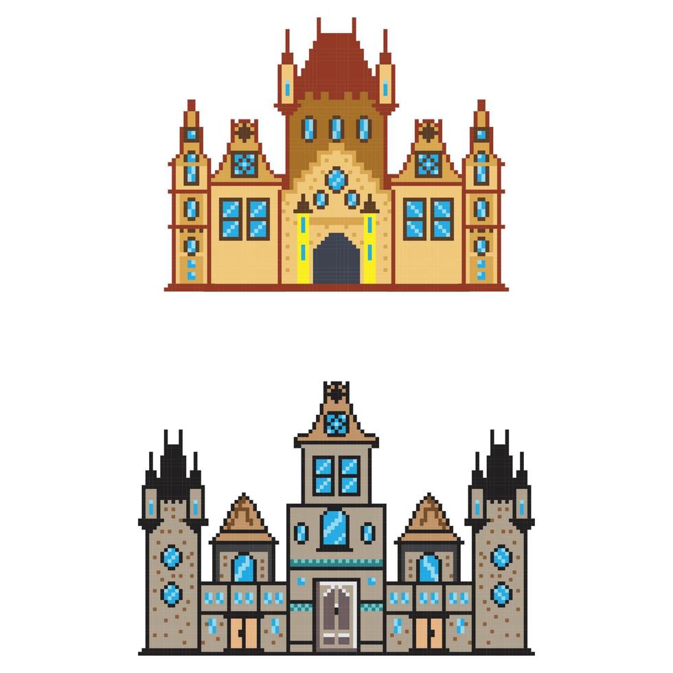 píxel edificio arcada juego mundo y píxel escena, Arte ilustración vector