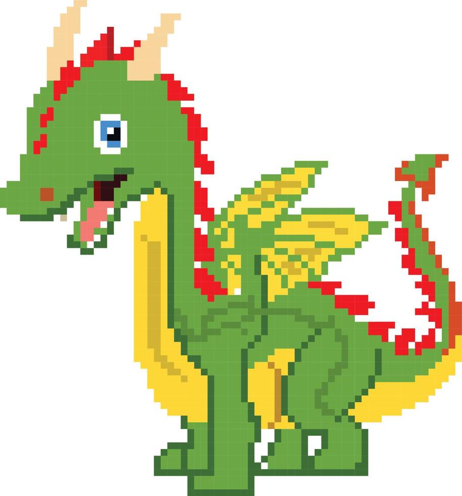 Dragon pixelated icon vector illustration design, Pixel art set isolated flying monster