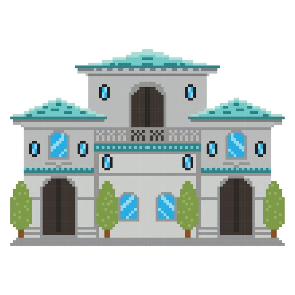 pixel building Arcade game world and pixel scene, Art  Illustration vector