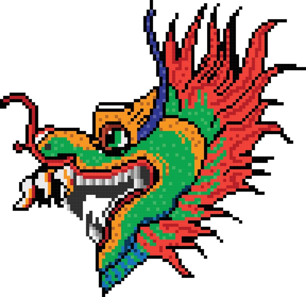 Dragon pixelated icon vector illustration design, Pixel art set isolated flying monster