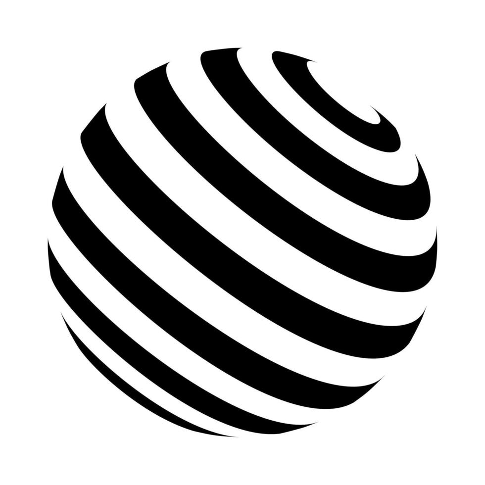 3d negro y blanco globo espiral logo vector. a rayas líneas esfera. vector