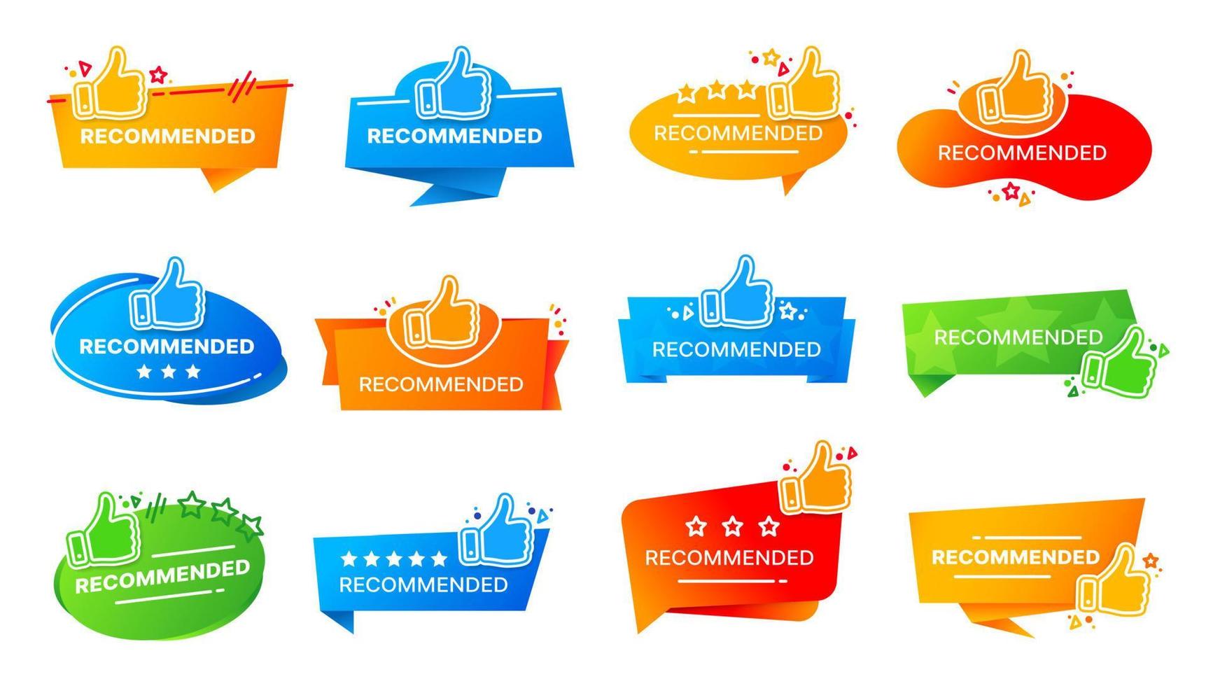 Recommend labels, stickers and tags with thumb up vector