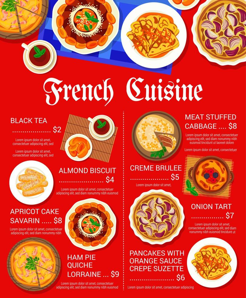 francés cocina menú vector Francia platos lista