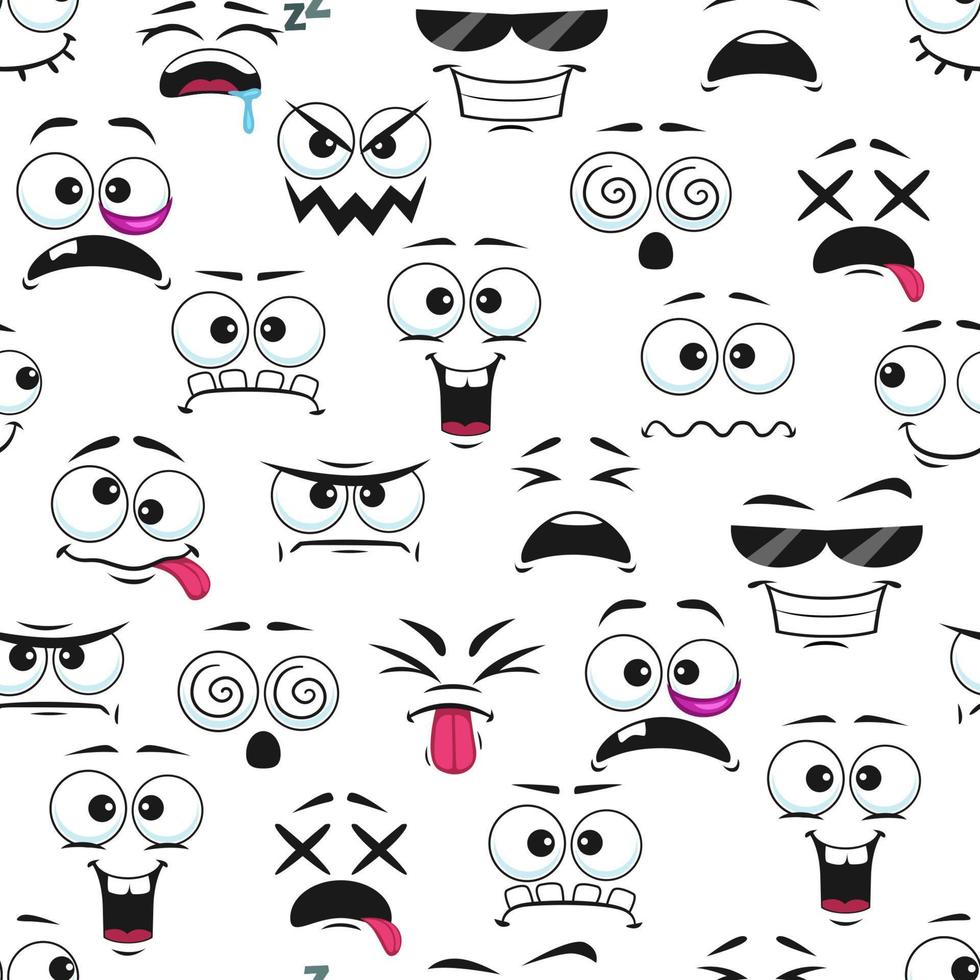 Cartoon funny emoji faces, smiles seamless pattern vector