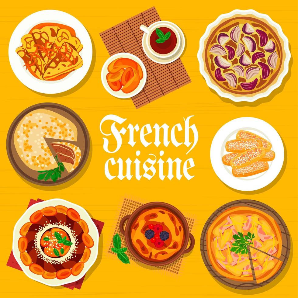 French cuisine menu cover, vector, meals top view vector