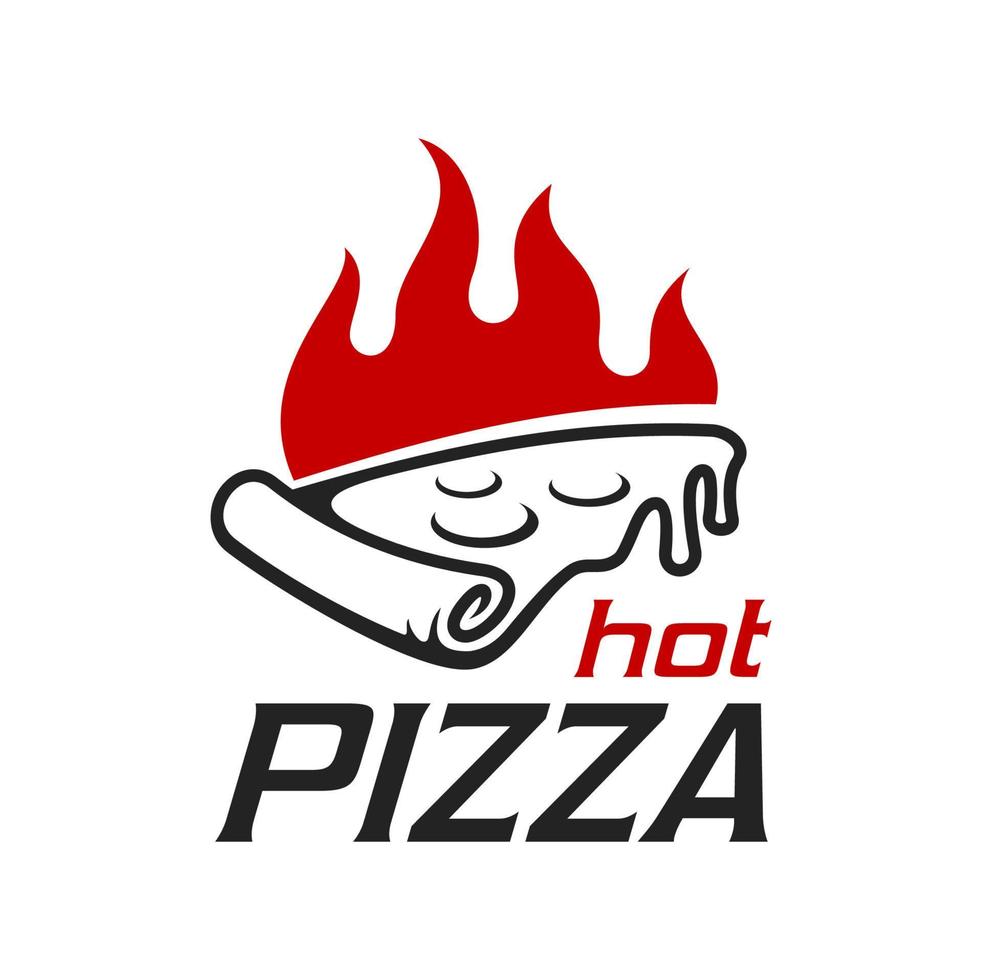 Pizza en fuego icono, pizzería o italiano restaurante vector