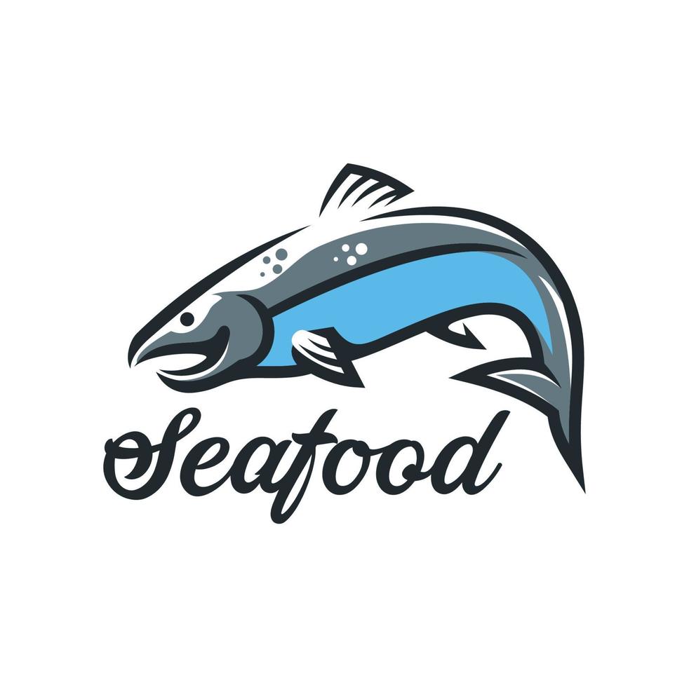 Salmon seafood icon with fish, sea or ocean animal vector