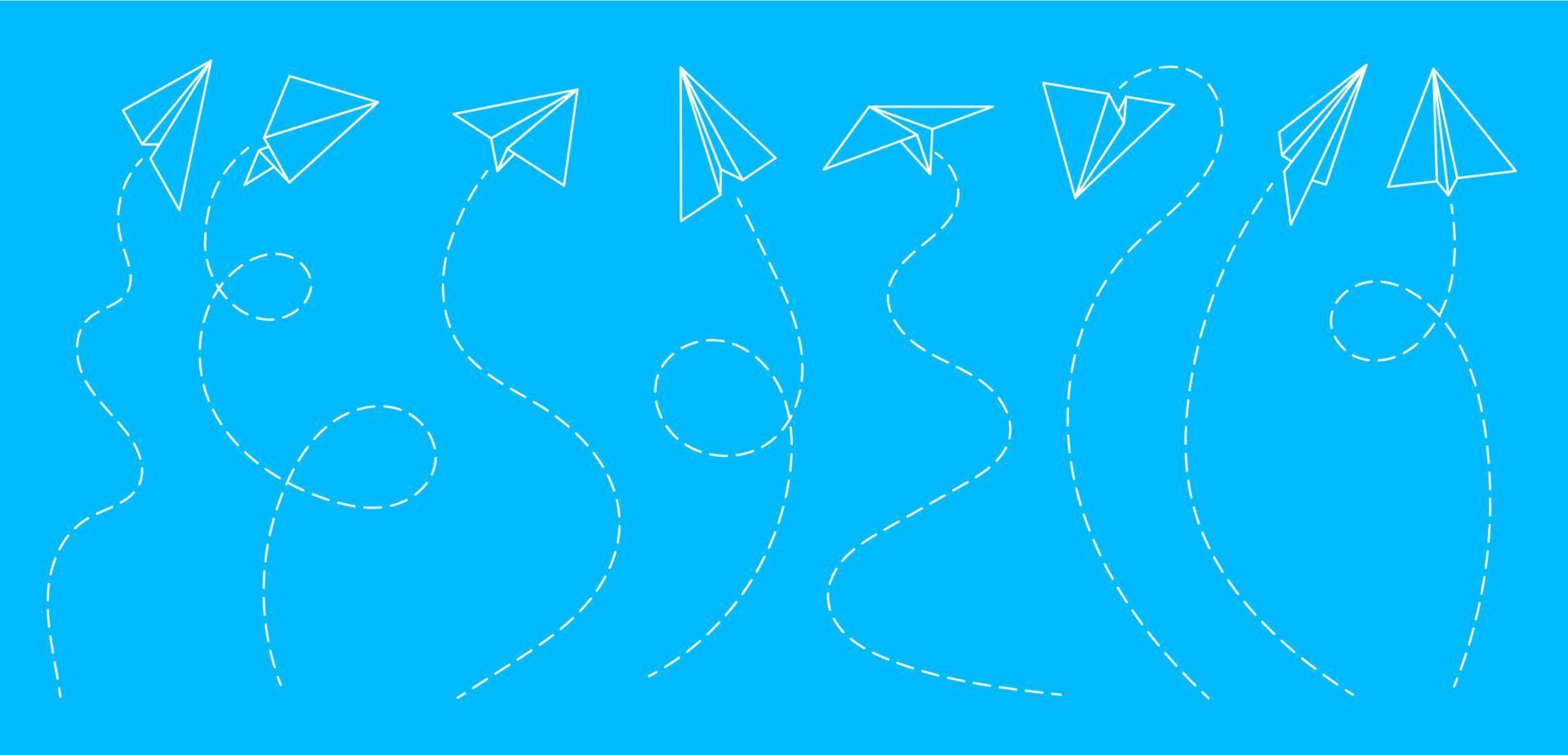 Paper aeroplane lines, toy plane flight trail vector