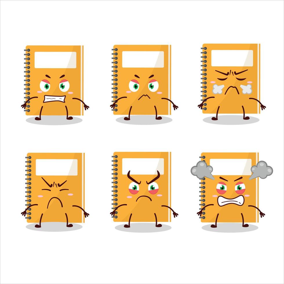 Orange study book cartoon character with various angry expressions vector