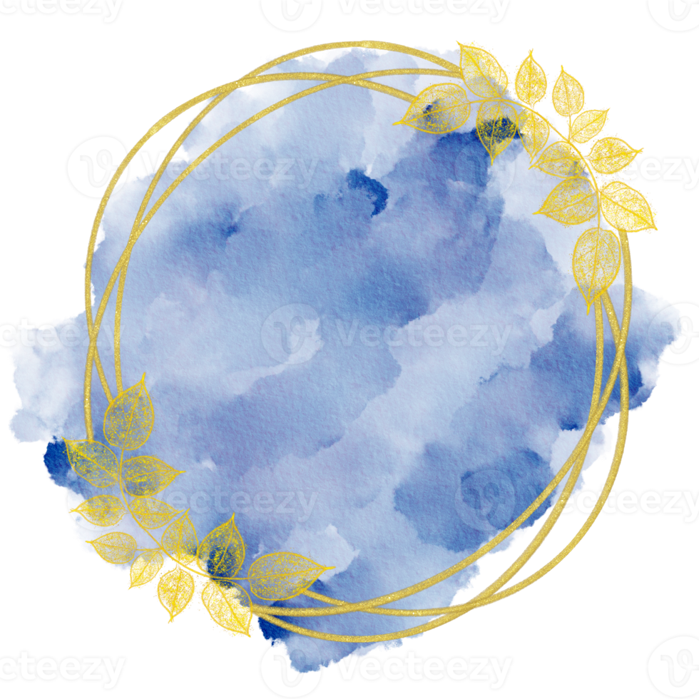 Circle Gold Leaf Frame Wreath With Navy Blue Watercolor Background  Design, Holiday Bokeh png