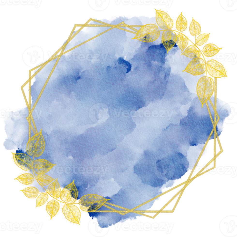 Kreis Gold Blatt Rahmen Kranz mit Marine Blau Aquarell Hintergrund Design, Urlaub Bokeh png