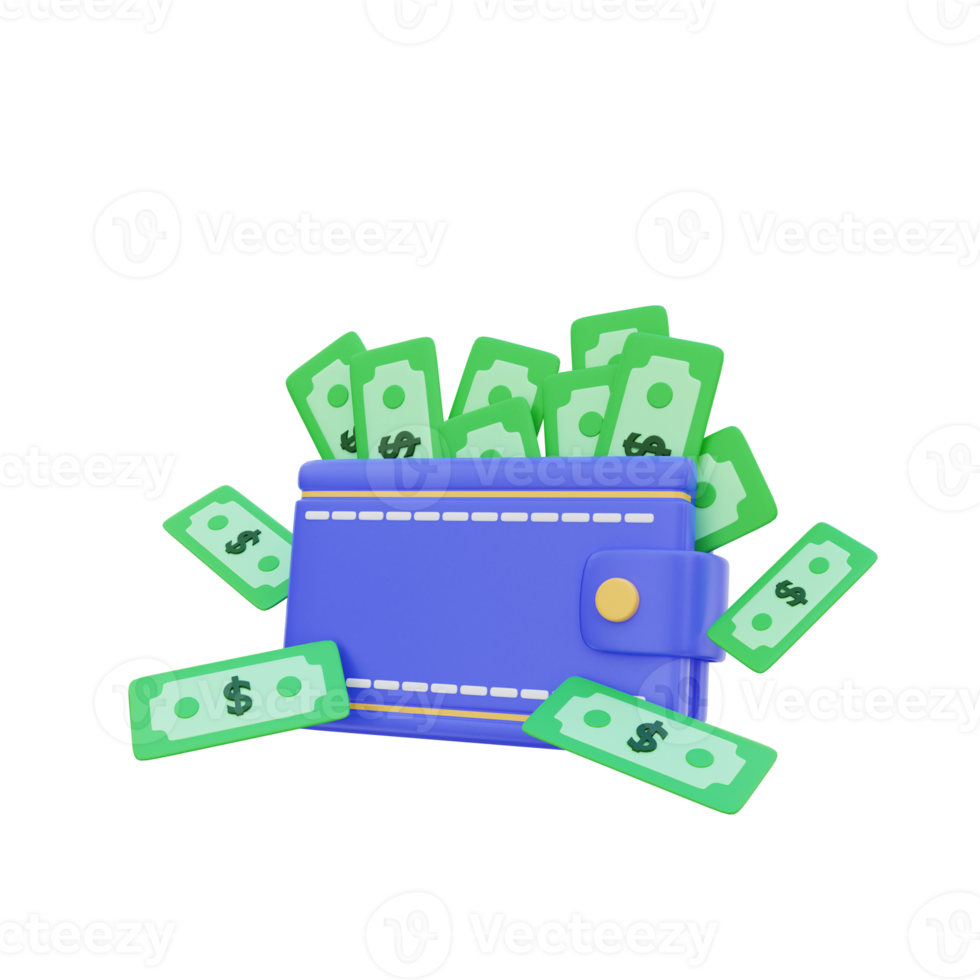 3d wallet and much money concept illustration png